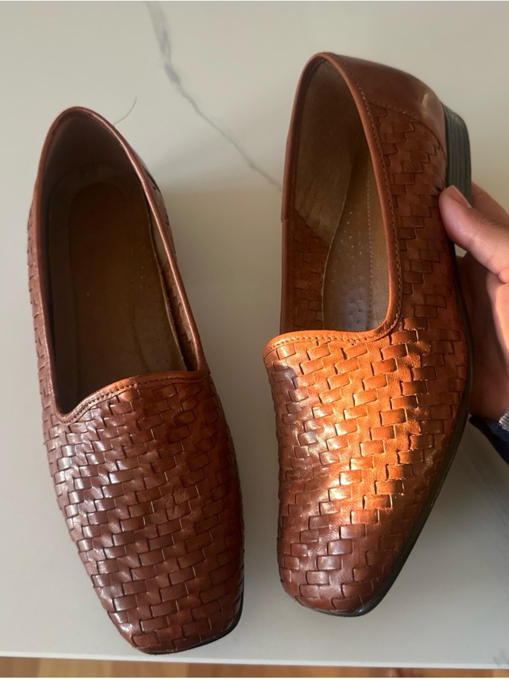 Naturalizer Woven Leather Slip-On Loafers in Cognac Brown